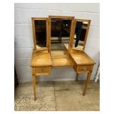 Vtg. Oak Dressing/Vanity Table w/ Mirror