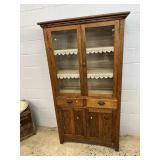 Vtg. Oak Glass Door Cabinet
