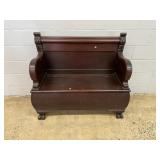 Mahogany Carved Lift Lid Storage Bench