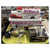 Vehicle Bank and Vintage Fishing Reels