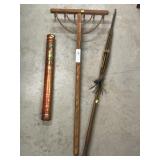 Wooden Rake, Fire Extinguisher, Umbrella Frame