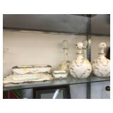 Milk Glass Decanter Bottles with Bureau Set