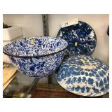 (3) Pieces of Blue Agateware