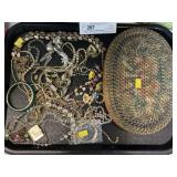 Costume Jewelry and Woven Basket
