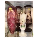 Etched Glass and Paint Decorated Vases
