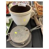 Storage Crock and Waffle Iron