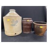 Stoneware Chick Waterer and Storage Crocks