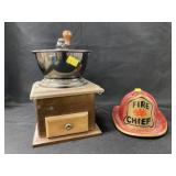 Cast Metal Fire Helmet with Coffee Mill