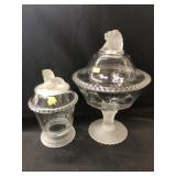 Frosted Glass Lion Compote and Canister