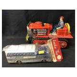 Tin Litho Battery-Powered Bulldozer, etc.