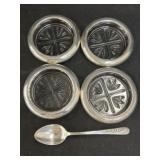 (4) Sterling Banded Coasters with Spoon