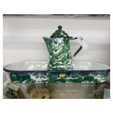 Green Agateware Coffee Pot with Roaster