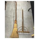Wooden Rake with Broom