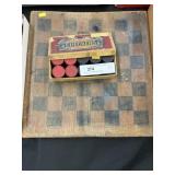 Wooden Game Board with Checkers