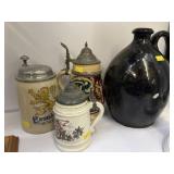 (3) German Beer Steins with Stoneware Jug