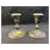 (2) Engraved Sterling Weighted Candlesticks