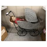Wicker Doll Stroller, Doll