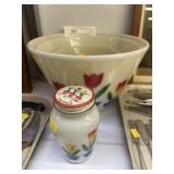 Fire King Tulip Pattern Mixing Bowls with Shaker