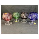 (4) Etched Glass Brandy Snifters