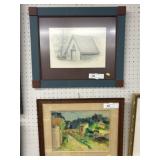 Flamed Block Print with Framed Oil Painting