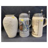 Lenox Vase with German Beer Steins