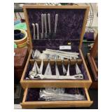 Mismatched Silverplate Flatware with Wooden Case