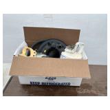Box of Various Tools, Saw, Air Filter, etc.