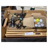 Fishing Reels, Miniature Baseball Bats, Golf