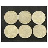 (6) Peace Silver Dollars