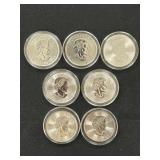 (7) 1 Oz. Silver Canadian Maples