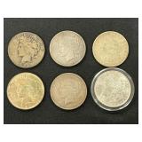 (6) Morgan and Peace Silver Dollars