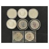 (8) 1 Oz. Silver Canadian Maples