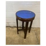 Vtg. Circular Blue Glass Table