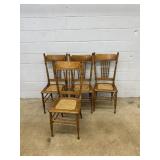 4 Vtg. Oak Cane Seat Chairs