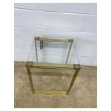 Brass Polished End Table with Glass Top