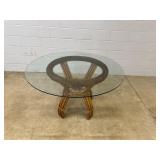 Wicker Circular Table w/ Glass Top