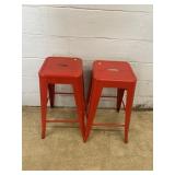(2) Red Metal Bar Stools