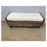 Woven Wicker Bench w/ Upholstered Pillow Top