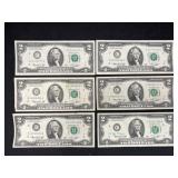 (6) 1976 $2 Bills
