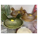 (3) Glass Hen On Nests