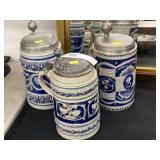 (3) Stoneware Beer Steins