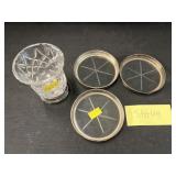 (3) Sterling Banded Coasters with Toothpick Holder