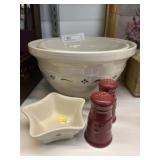 (3)  Longaberger Pottery Bowls with Shakers