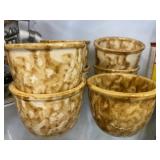 (7) Stoneware Sponge Decorated Custard Cups