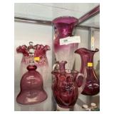 (6) Pieces of Cranberry Art Glass