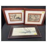 (3) Framed Block Prints