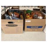 (2) Boxes of Seasonal Decor, Lap Blanket, Rug