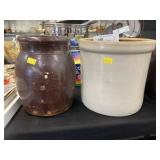 (2) Stoneware Storage Crocks with Jug