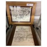 Framed Pencil Sketch and Print