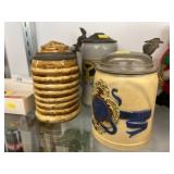 (3) Stoneware Beer Steins